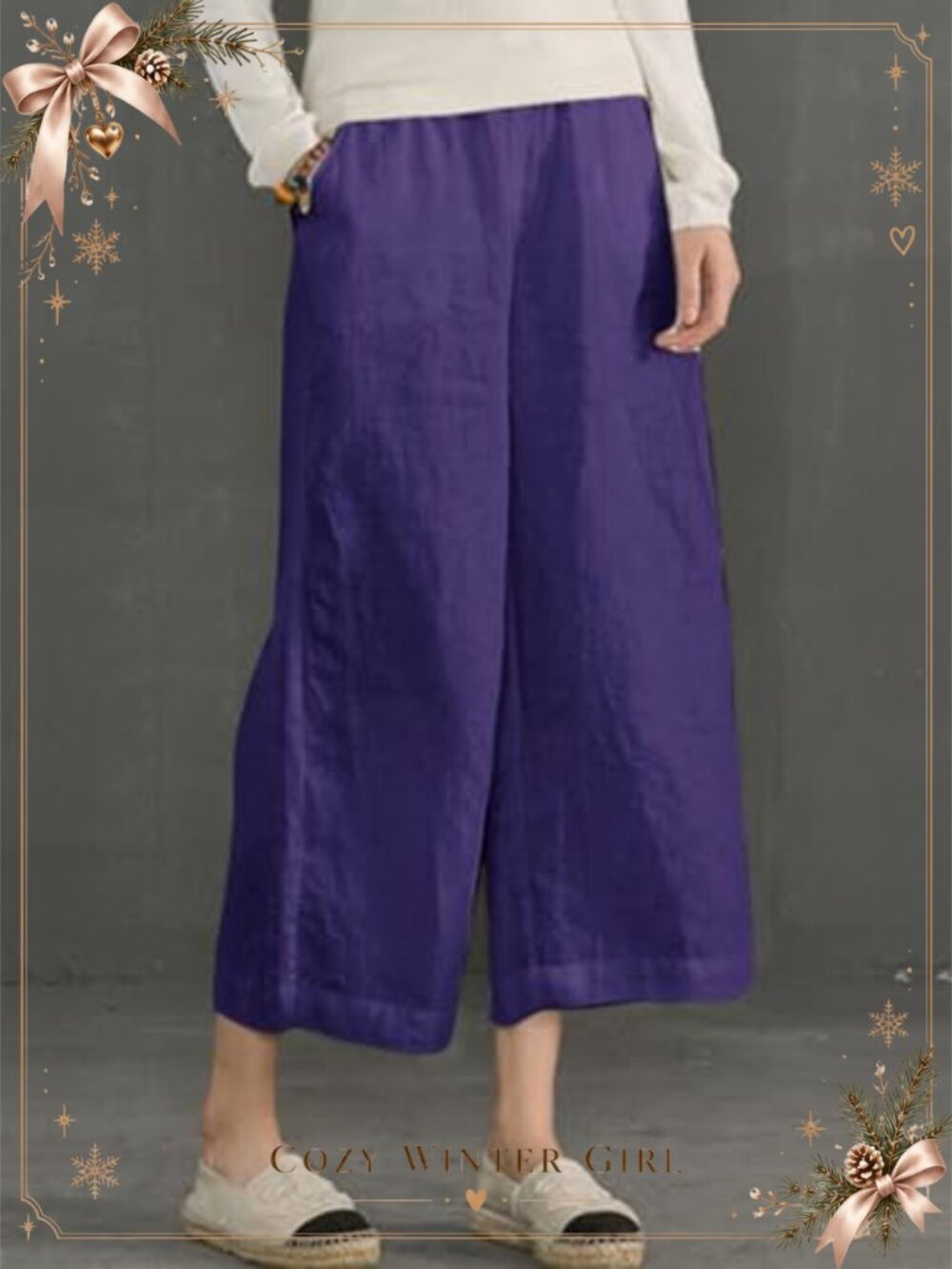 Womens Cotton Capris Cropped Wide Leg Lounge Pants with Pockets - Picture 2 of 6